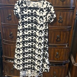 Lularoe Disney Carly Black and White Mickey Head Stripe Dress